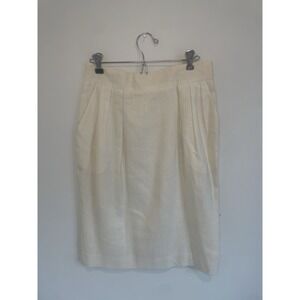 Vintage Rena Rowan For Saville Size 10 Ivory Linen Midi Skirt‎ Lined Made In USA
